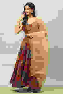 Pink Viscose Blend Straight Printed Crop Top Skirt Lehenga image number 6