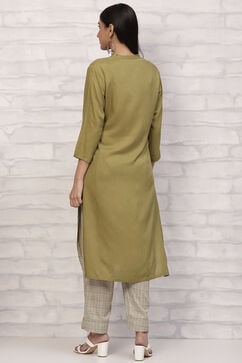 Olive Green Straight Printed Suit Set image number 4