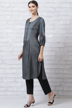 Dark Grey LIVA Gathered Kurta image number 2