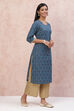 Teal Blue Cambric Cotton Straight Kurta image number 3