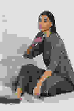 Navy Blue Printed Straight Kurta Set image number 0