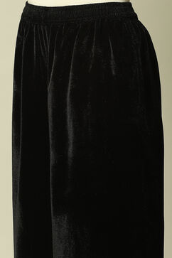 Black Polyester Straight Printed Kurta Palazzo Suit Set image number 2