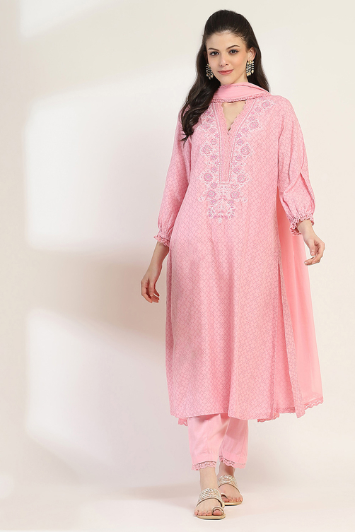 Pink Viscose Rayon Straight Set image number 6