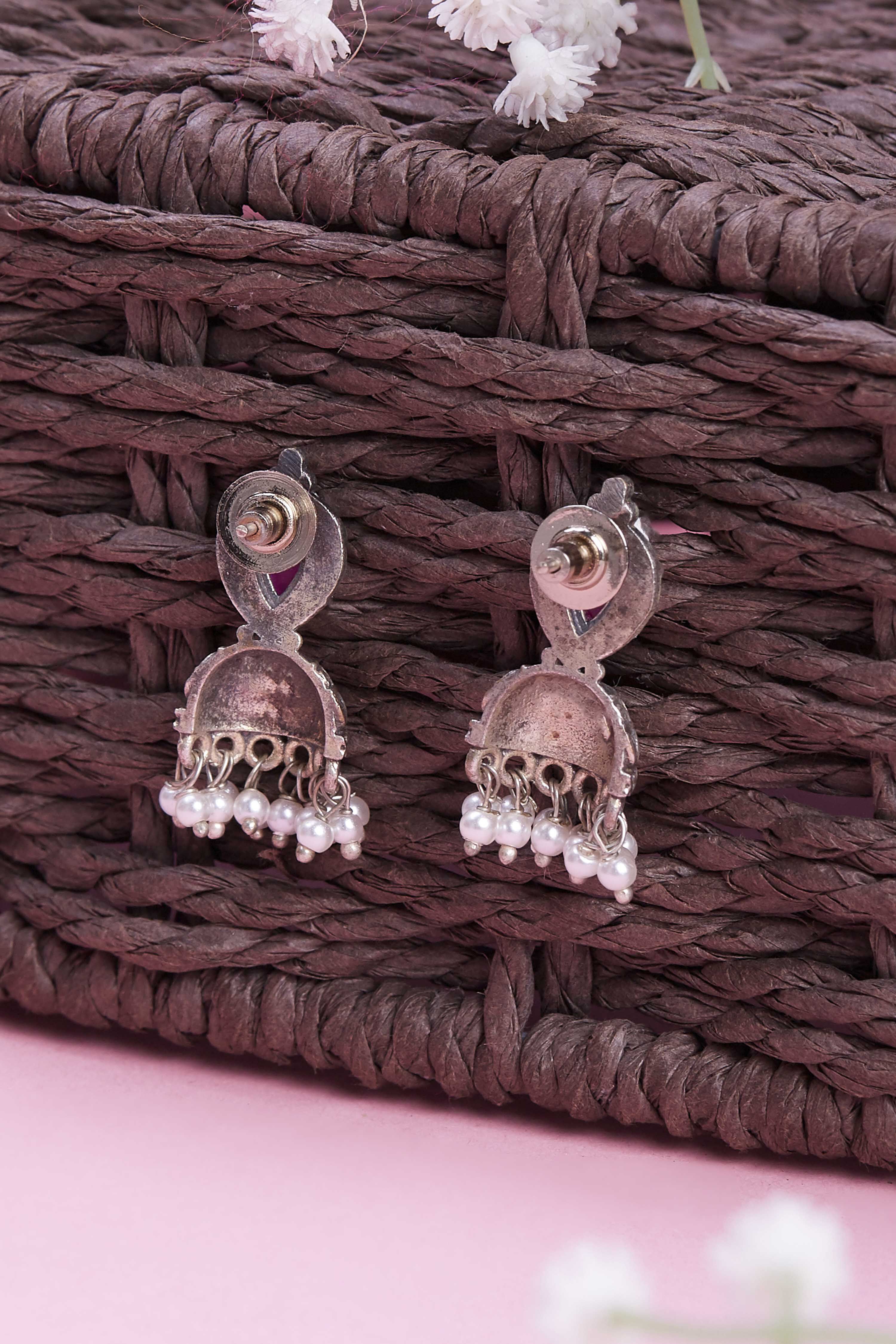 Dark Pink Brass Jhumka image number 2