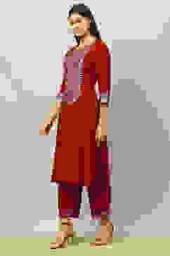 Red Viscose Blend Printed Straight Kurta image number 2