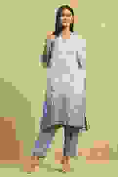 Blue Viscose Blend Printed A-Line Kurta Pants Set image number 6