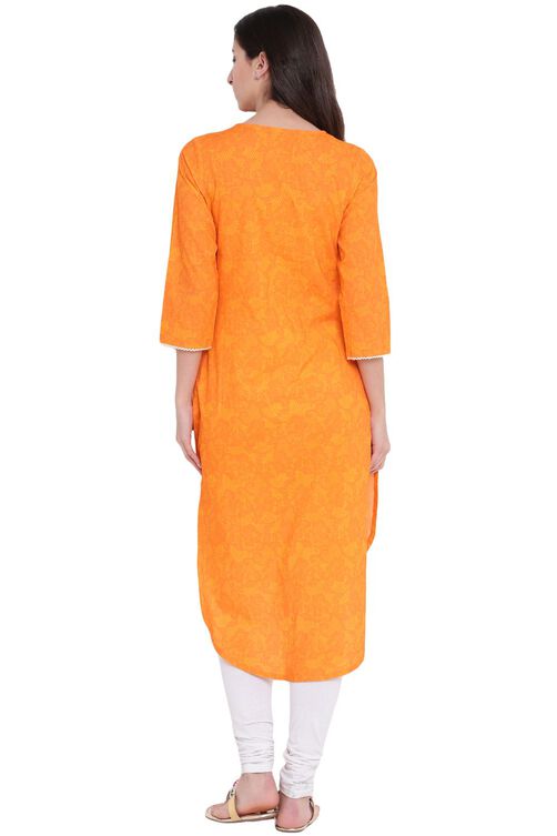 Orange Cotton Straight Kurta image number 4