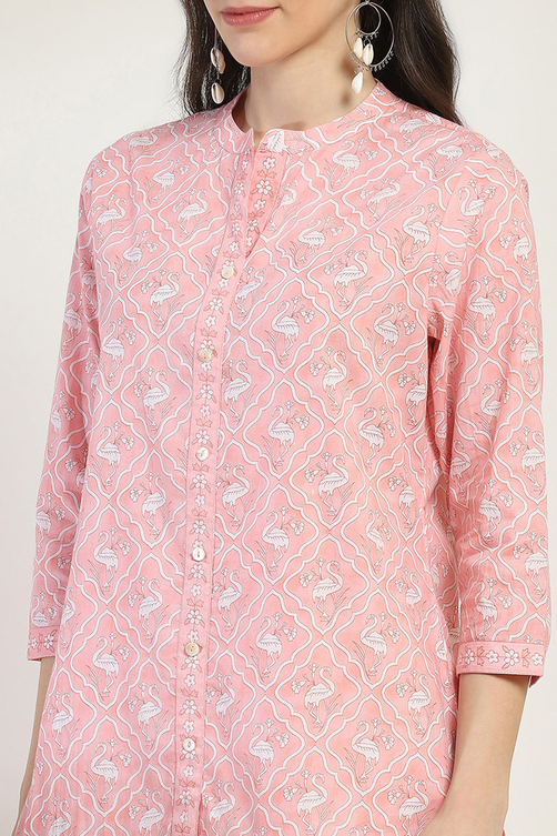 Coral Cotton Straight Kurti image number 1