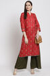 Red Poly Cotton Straight Kurta image number 0