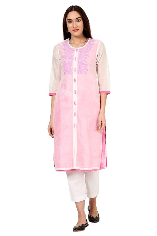 Off White Straight Poly Cotton Kurta image number 0