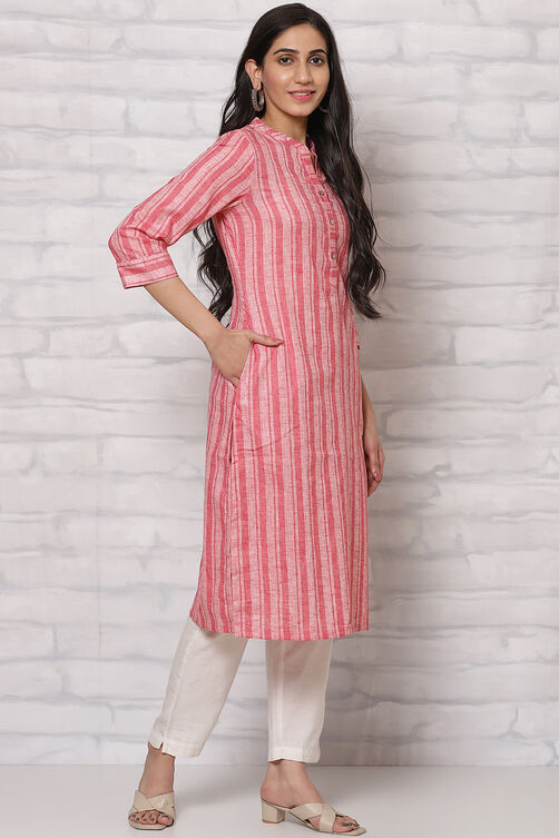 Peach Poly Cotton Straight Kurta image number 3