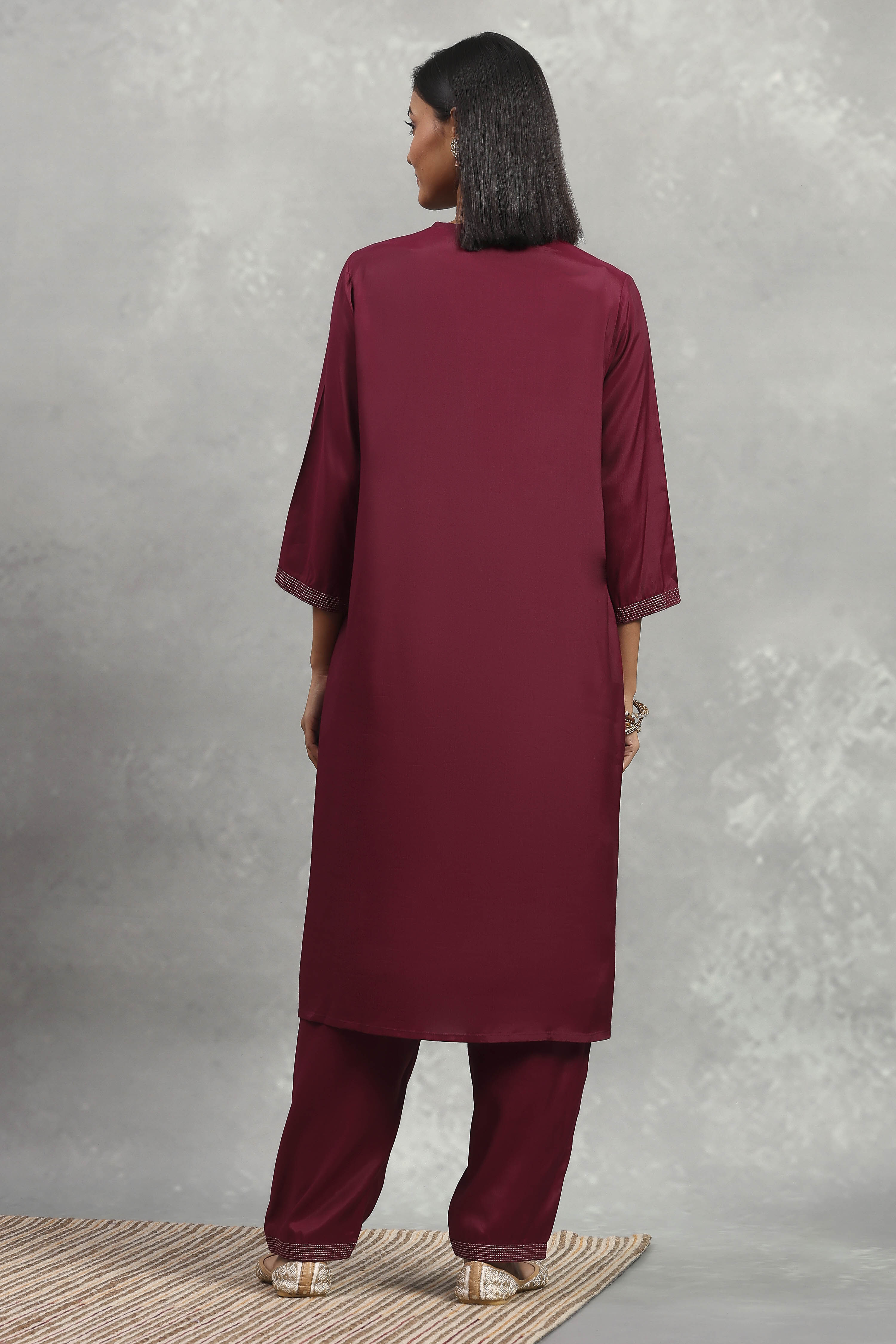 Purple Viscose Rayon Printed A-Line Kurta Pants Set image number 4