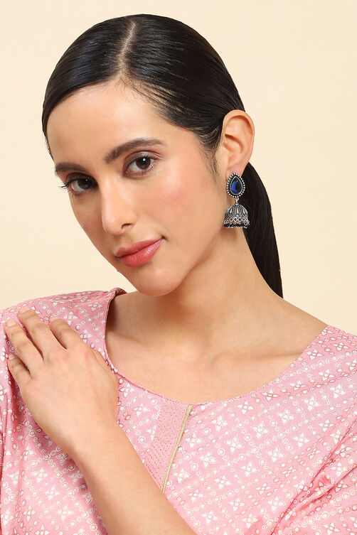 Navy Brass Jhumka image number 3