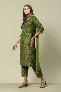 Green LIVA Chiffon Straight Printed Kurta Palazzo Suit Set image number 1