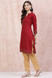 Maroon LIVA Straight Kurta image number 2