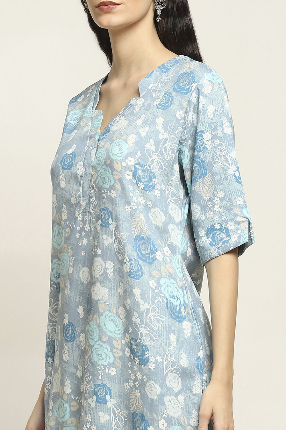 Blue Printed Straight Kurta image number 1