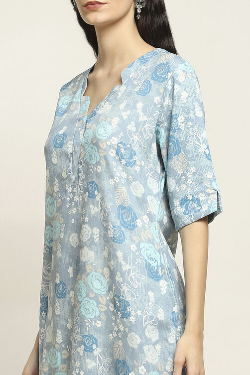 Blue Viscose Rayon Printed Straight Kurta image number 1