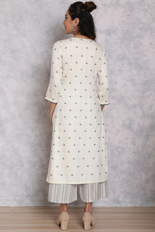 Ecru Cotton Straight Suit Set image number 7