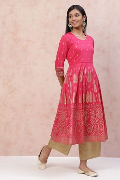 Fuschia Art Silk Kalidar Kurta image number 2