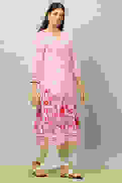 Pink Rayon Printed Straight Kurta image number 4