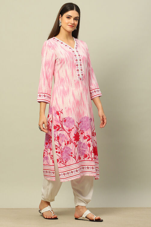 Pink Rayon Printed Straight Kurta image number 4