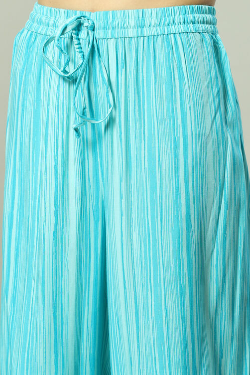 Turquoise LIVA Woven Straight Kurta Suit Set image number 2