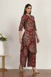 Red Viscose Polyester Viscose Rayon Kurta Pants Set image number 5