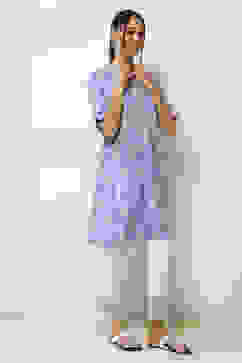 Lilac Printed Straight Kurta image number 4