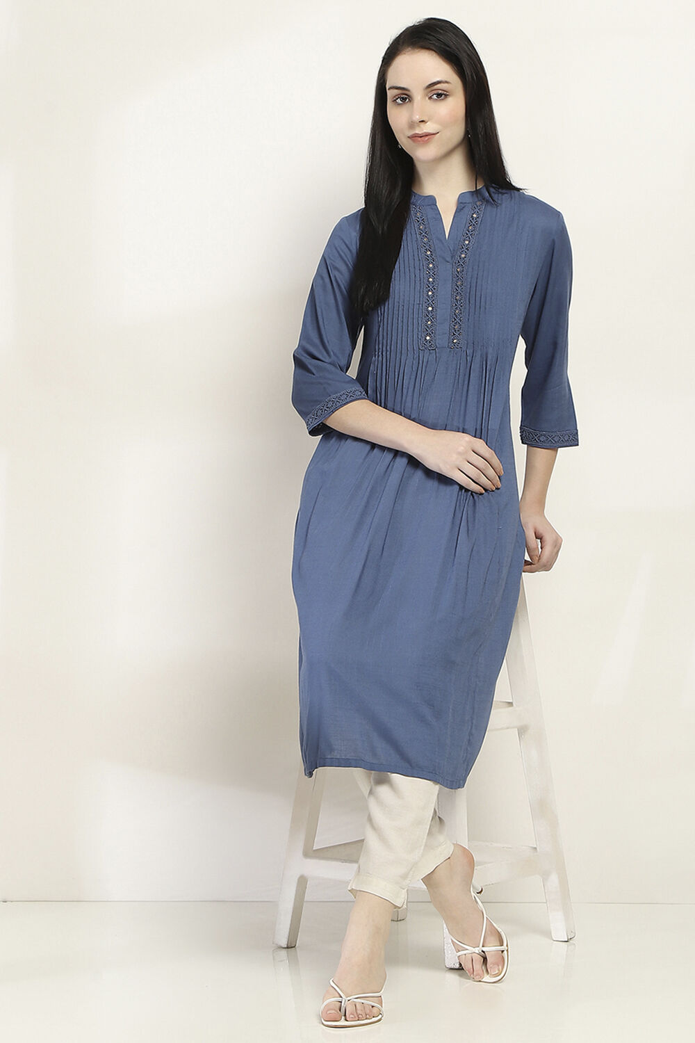 Indigo Solid Flared Kurta image number 0