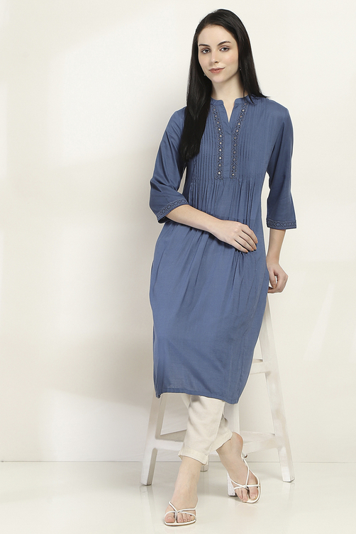 Indigo Solid Flared Kurta image number 0