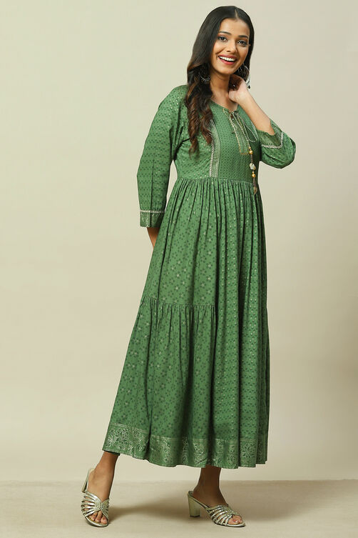 Sage Green Viscose Tiered Dress image number 3