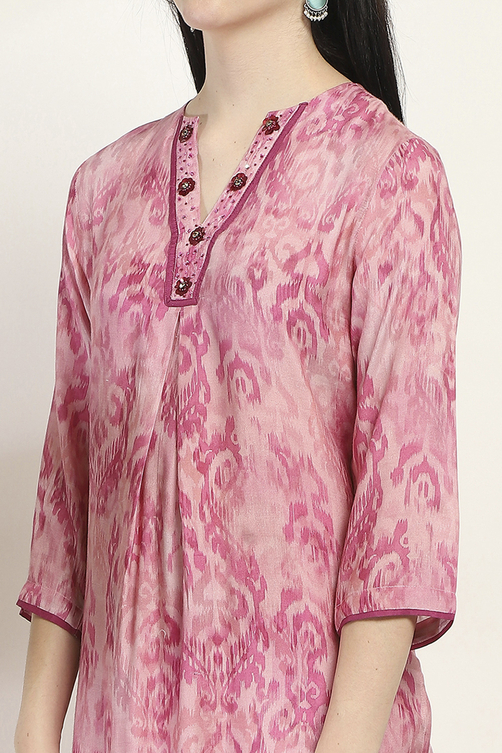 Pink Printed Straight Co-ord Set image number 1