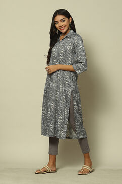 Grey Cotton Blend Straight Printed Kurta image number 2