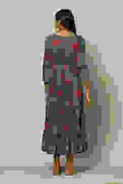 Indigo Blue LIVA Kalidar Printed Dress image number 4