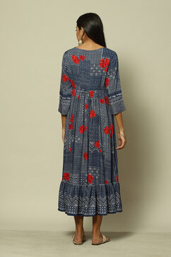 Indigo Blue LIVA Kalidar Printed Dress image number 4