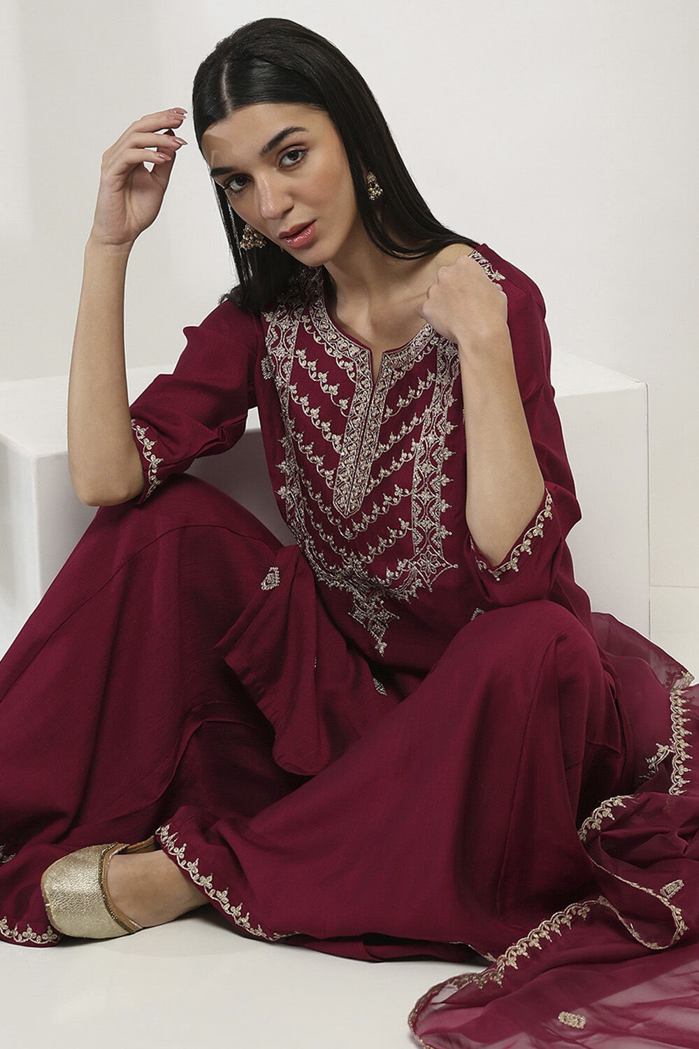 Wine Viscose Blend Straight SET image number 0