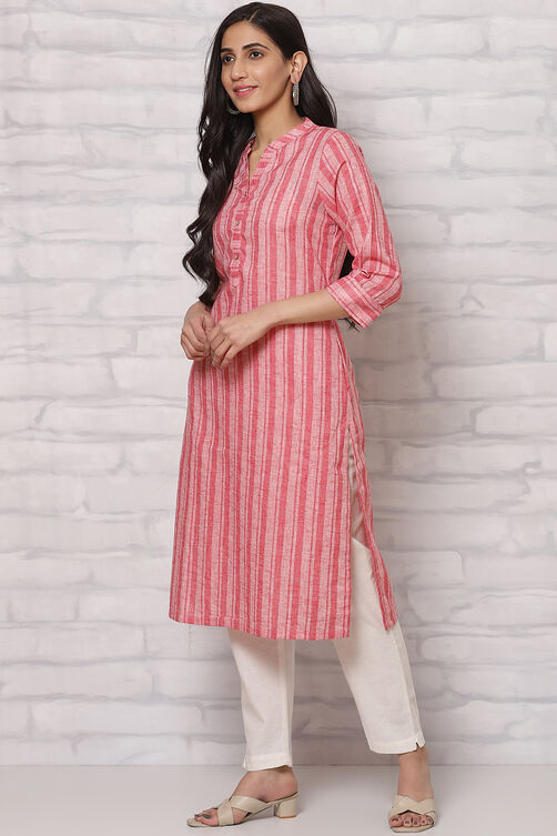 Peach Poly Cotton Straight Kurta image number 2