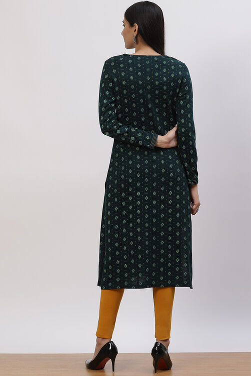 Teal Green Acrylic Straight Kurta image number 4