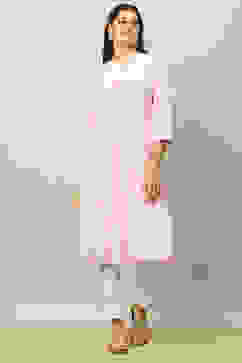 Pink Cotton Yarndyed Straight Kurta image number 0