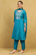 Mustard Polyester Solid Straight Suit Set image number 3