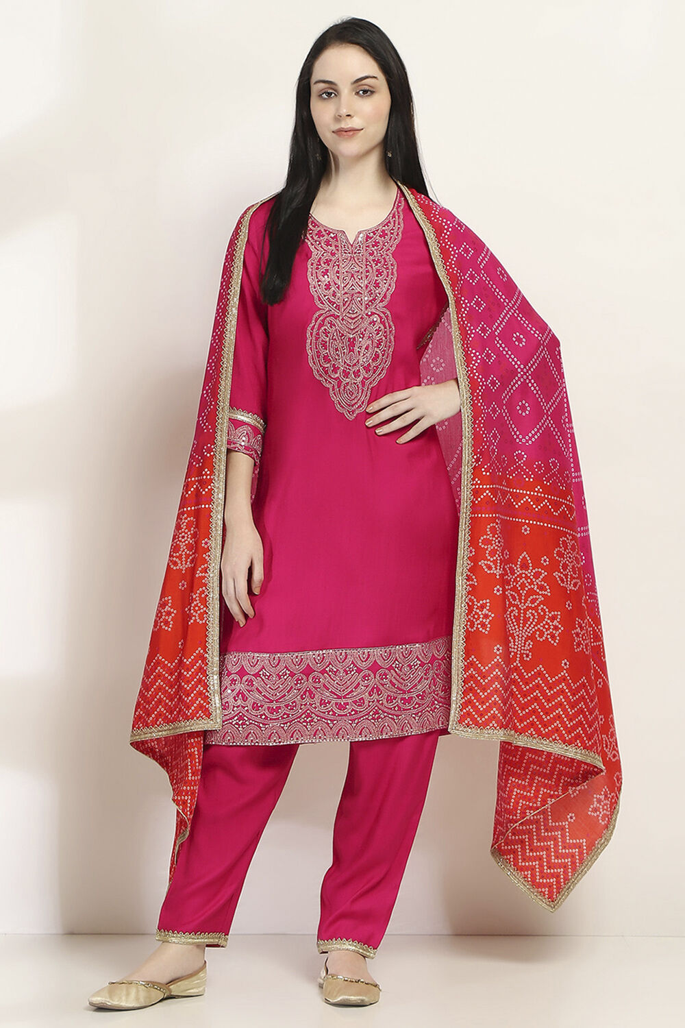 Lime Green Viscose Blend Embroidered Straight Suit Set image number 0