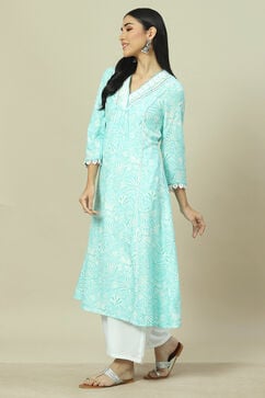 Sea Green LIVA Straight Kurta image number 2