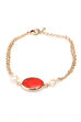 Oval Coral And Pearl With Golden Chain Bracelet image number 1