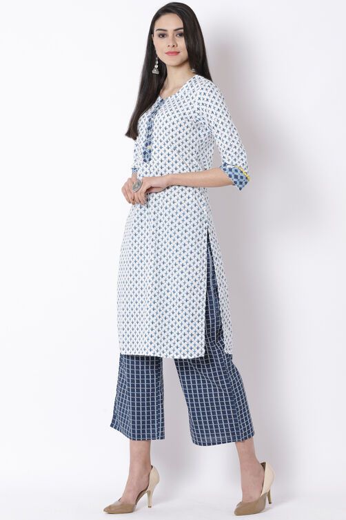 White Cotton Straight Kurta image number 3