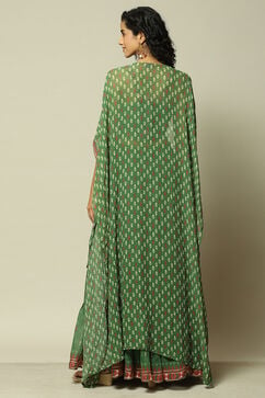 Green Polyester Straight Printed Kurta Skirt Suit Set image number 4