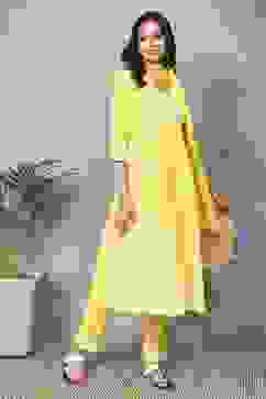 Yellow Cotton Gathered Suit Sets image number 5