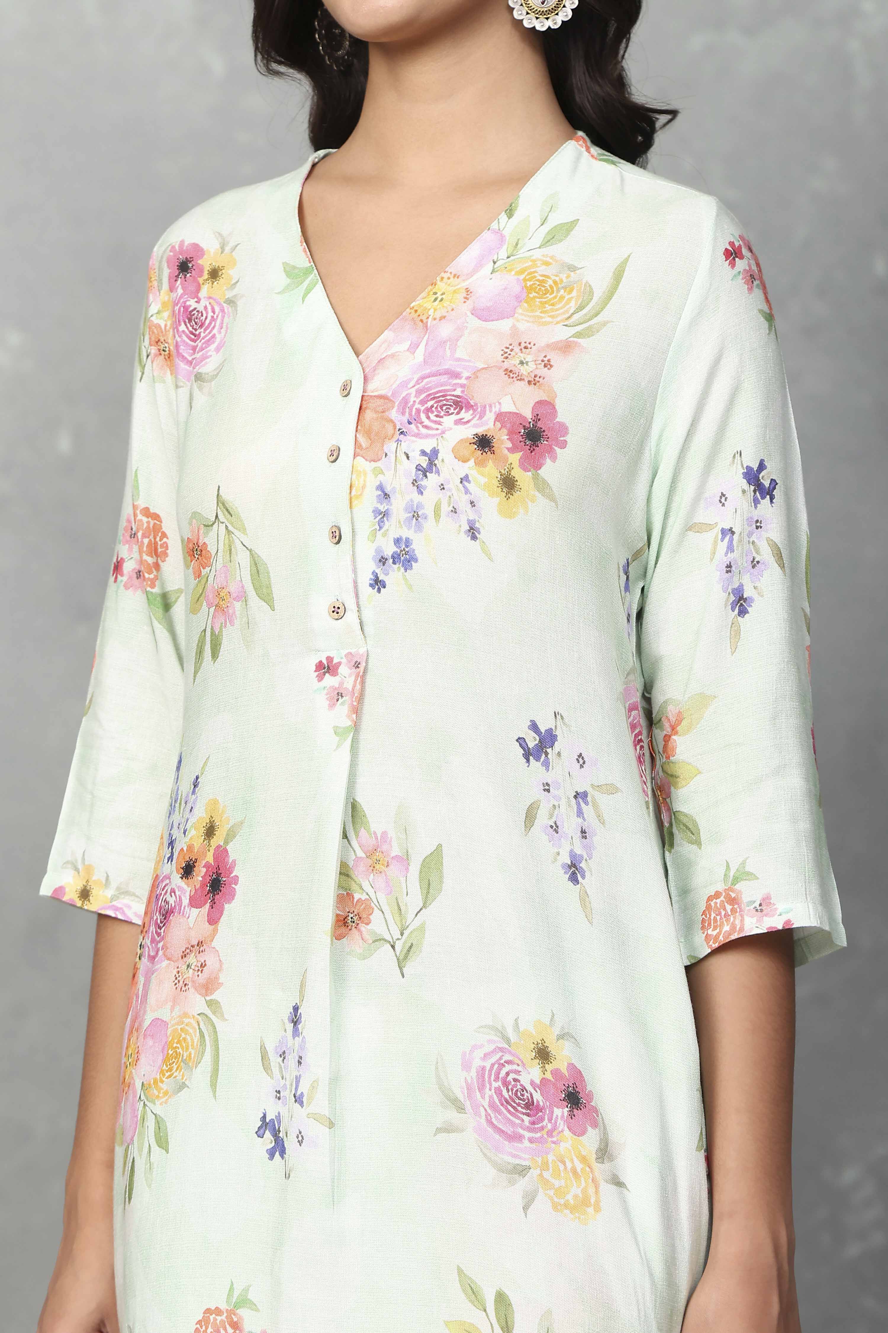 Green Viscose Rayon Kurta Pants Set image number 1