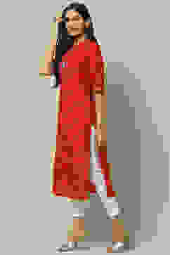 Red Cotton Staight Kurta image number 2
