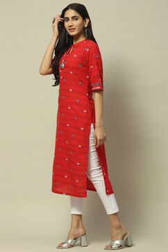 Red Cotton Staight Kurta image number 2
