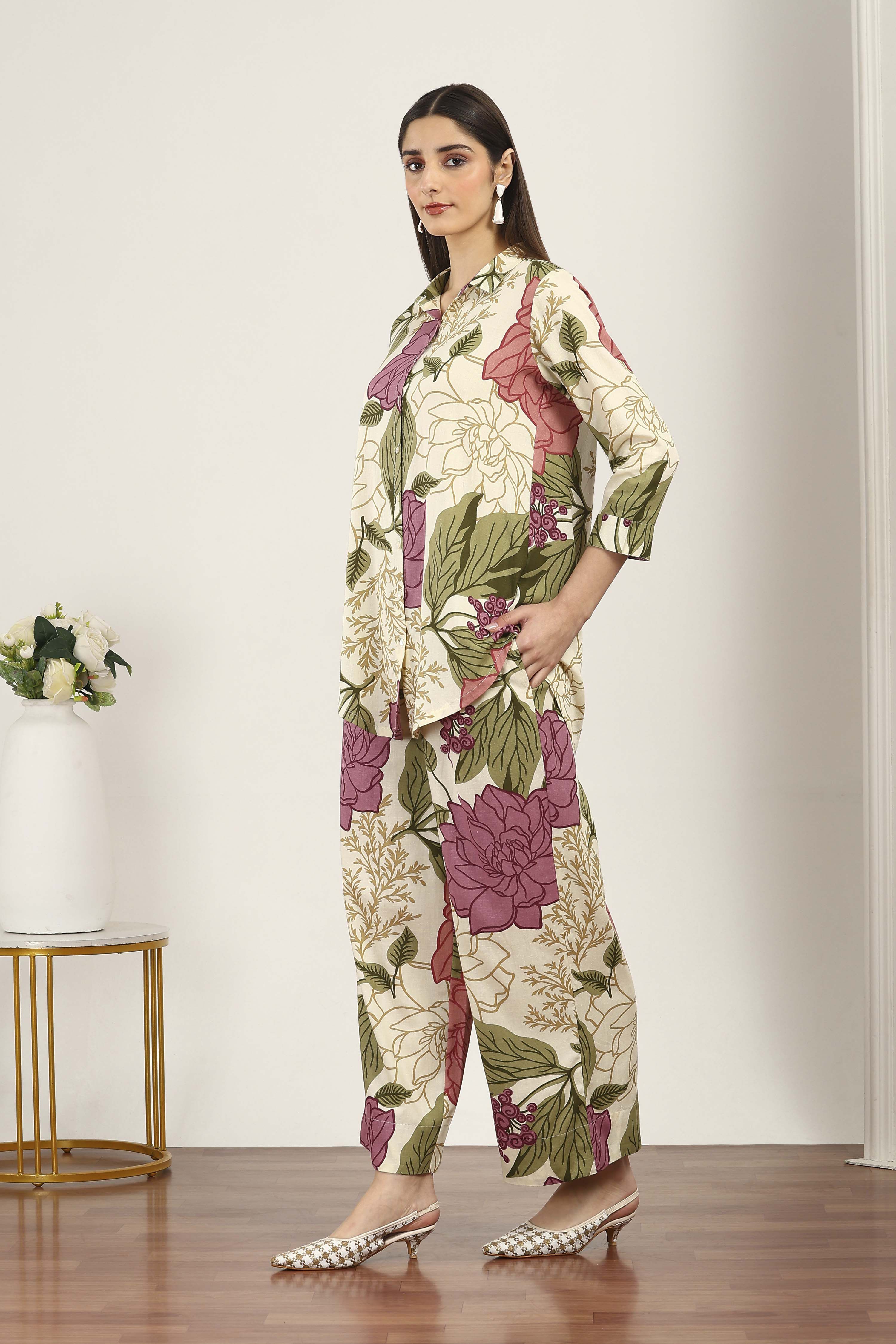 Beige Rayon & Cotton Flex Kurta Pants Set image number 3